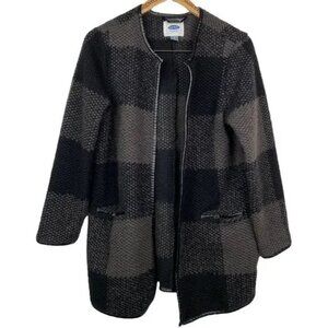 OLD NAVY WOMEN'S BLACK/GRAY FAUX LEATHER TRIM WOOL CARDIGAN JACKET SMALL-NICE!